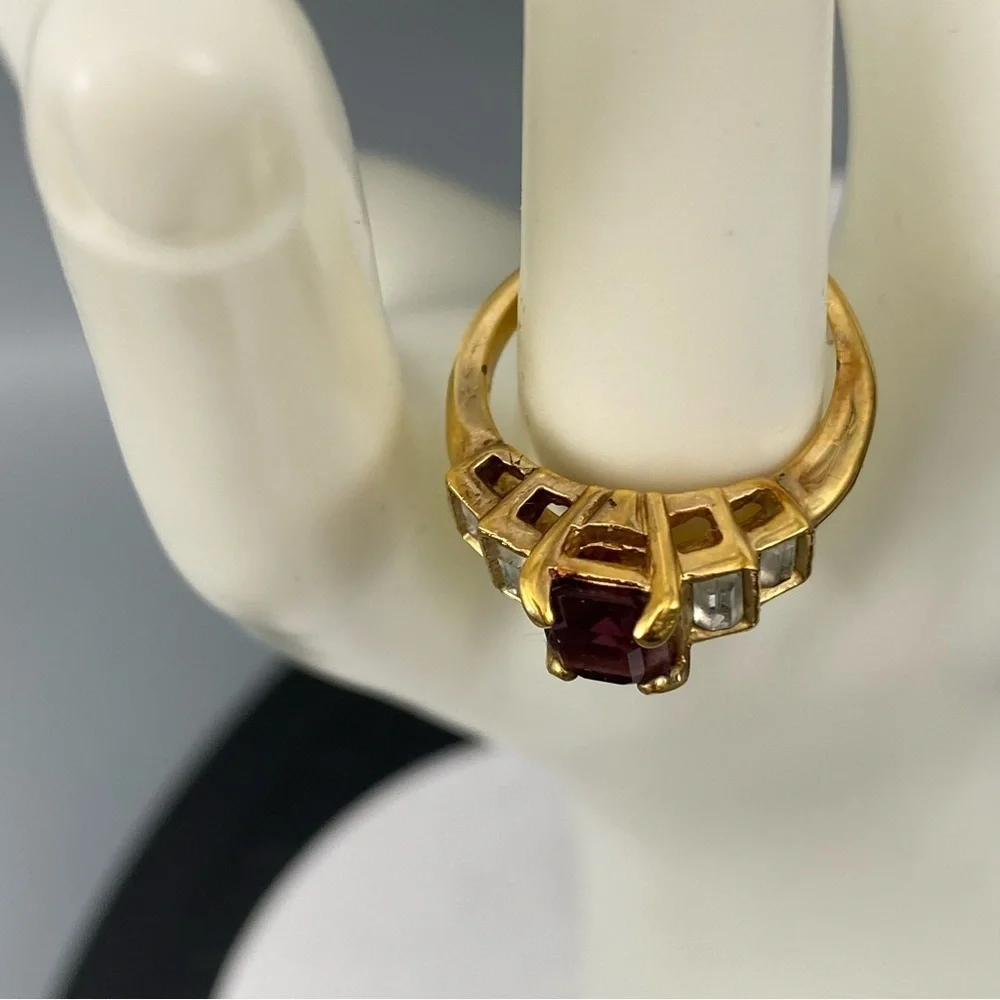Sterling Silver Gold Ring Garnet Zircon size 7